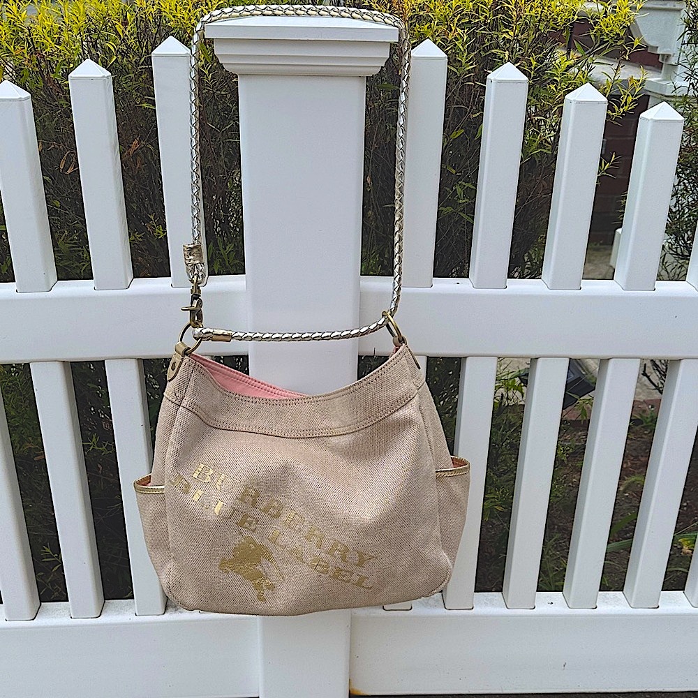 GUC Burberry Blue Label Beige with gold trim Canvas Shoulder bag, pink interior - Picture 2 of 16